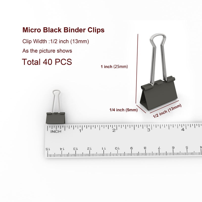 nctinystore Micro Black Binder Clips Micro Metal Clamp 1/2 inch Width (Black  40 PCS) Micro Size (Clip Horizontal Width 1/2inch). - Image 2